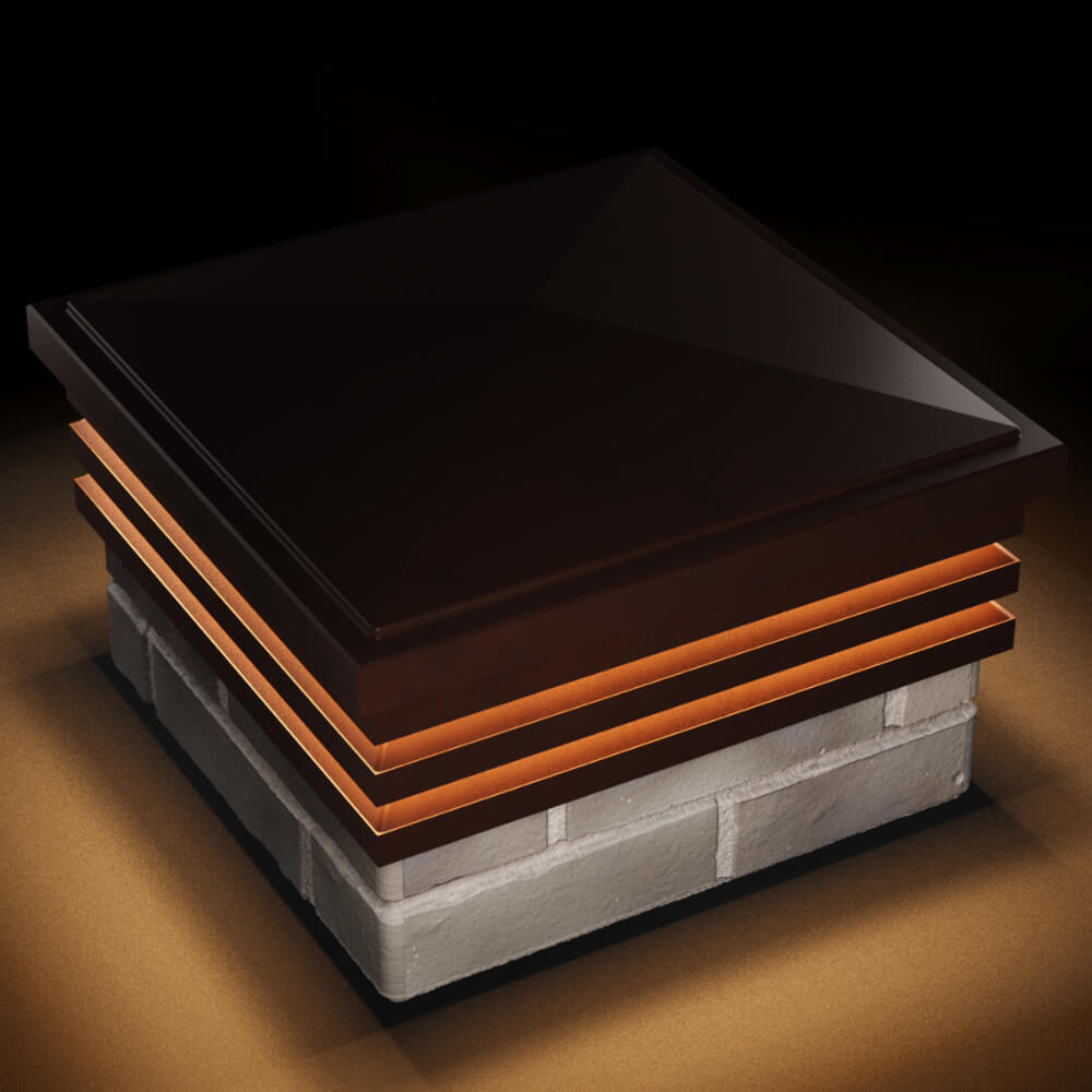 Колпак Zking Бона ХайТек Коричневый на столб 1.5х1.5 кирпича (385х385мм) с подсветкой в Туринске фото