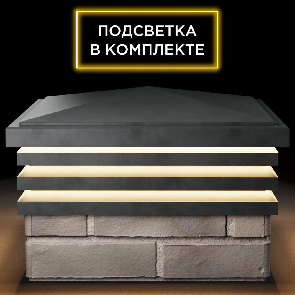 Колпак Zking Бона ХайТек Серый на столб 1.5х1.5 кирпича (385х385мм) с подсветкой Туринск фото